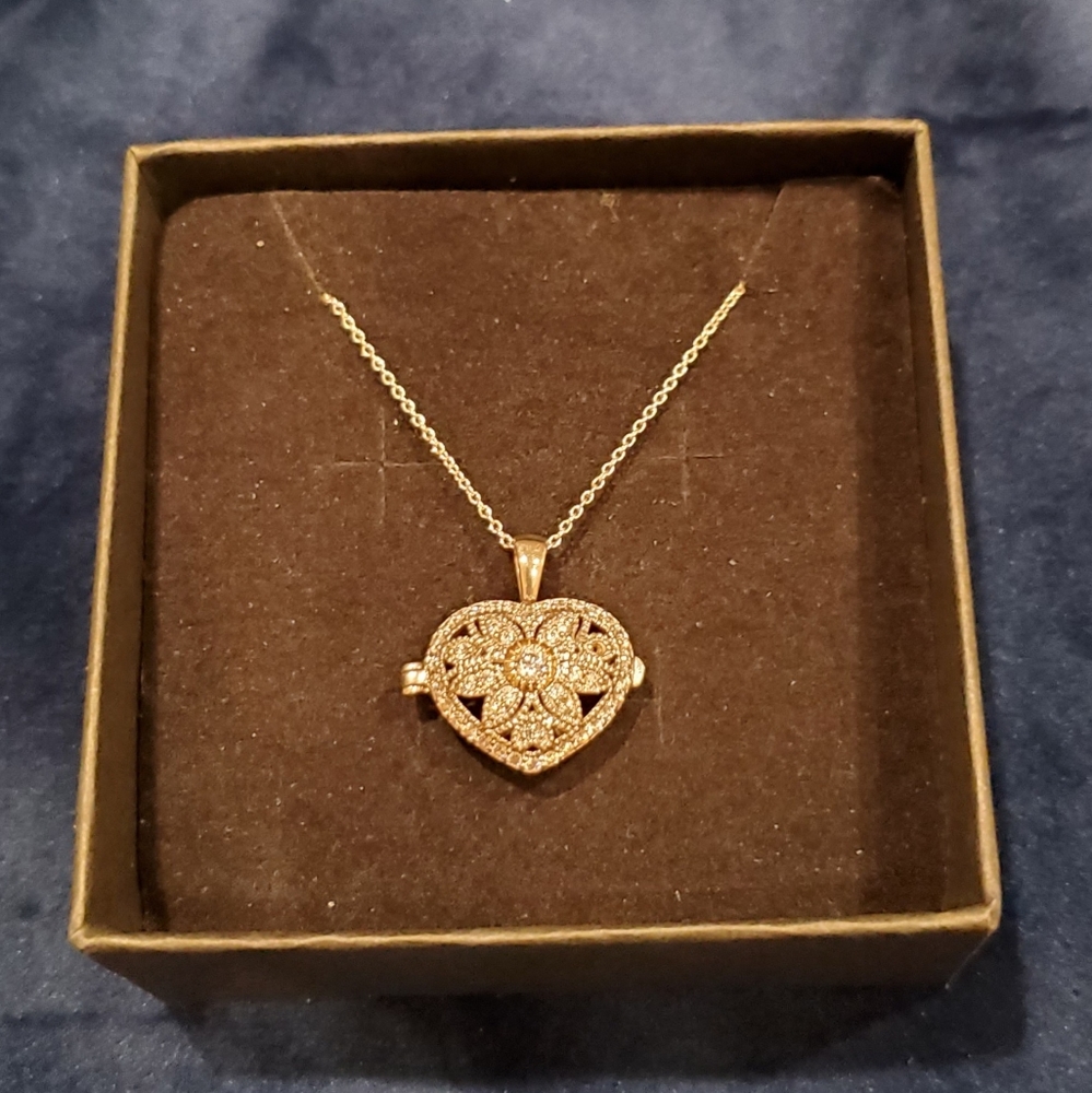 Sterling Silver 14K CZ Locket Necklace